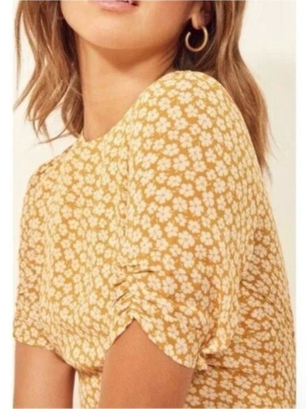 Reformation Gracie Short Sleeve Floral Print Crepe Mini Dress In Peru Yellow 12 - Picture 3 of 15